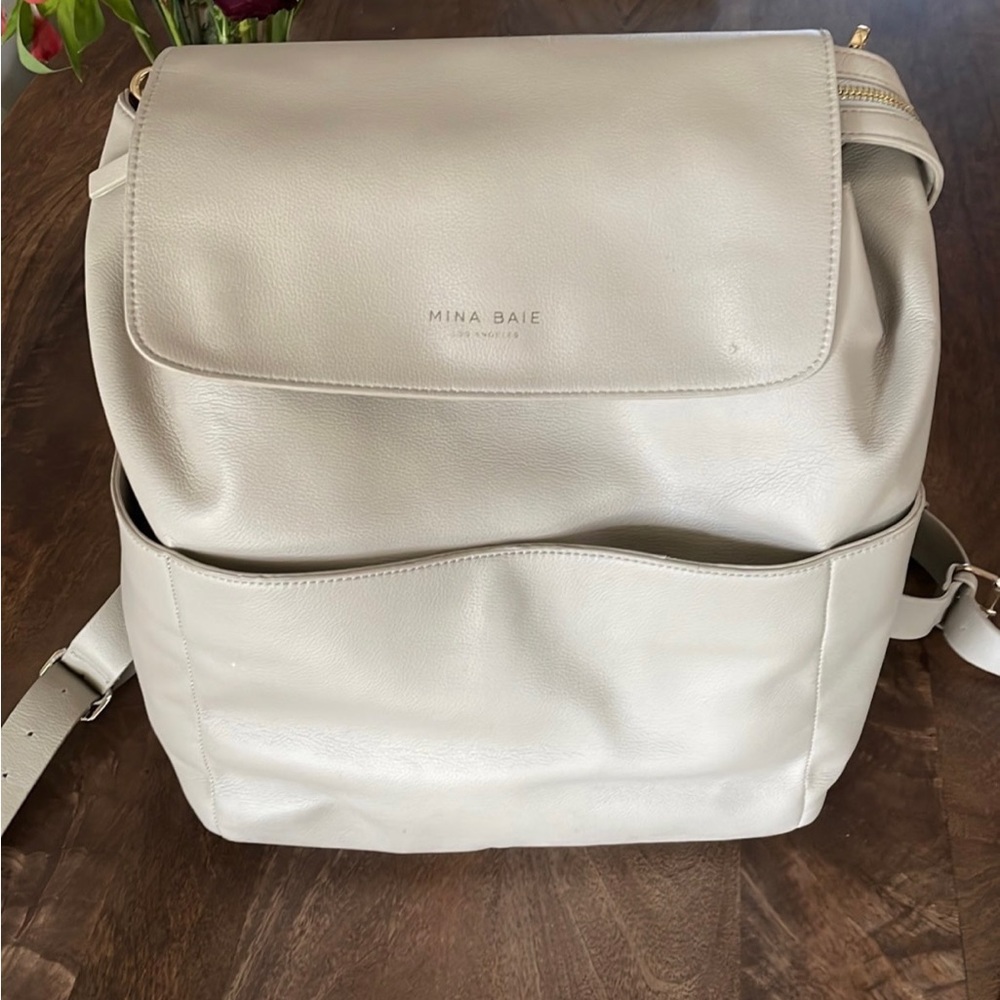 Mina baie Kinney backpack vegan leather diaper bag tote purse taupe